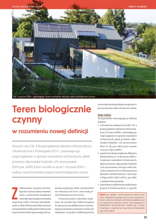 Okładka lub pierwsza strona: Teren biologicznie czynny w rozumieniu nowej definicji