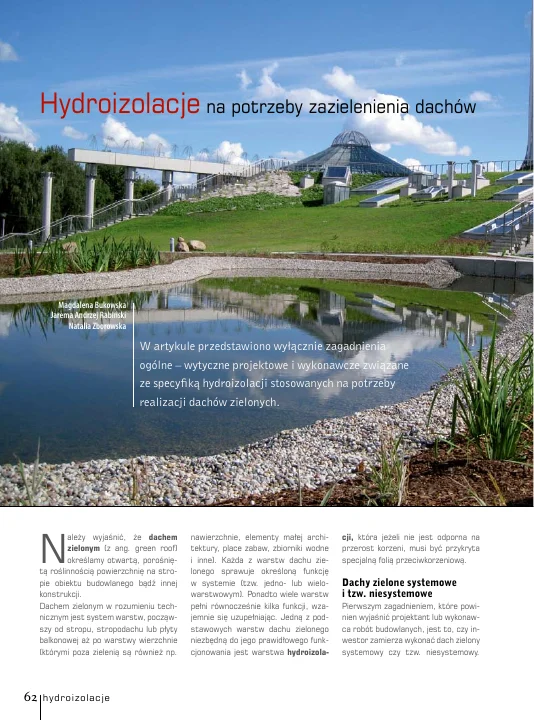 Okładka lub pierwsza strona: Hydroizolacje na potrzeby zazielenienia dachów