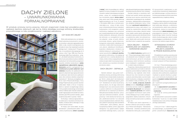 Okładka lub pierwsza strona: „Dachy zielone” — uwarunkowania formalnoprawne